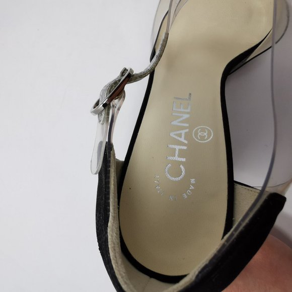 CHANEL Black Crepe Transparent PVC Pumps Heels - Picture 9 of 11
